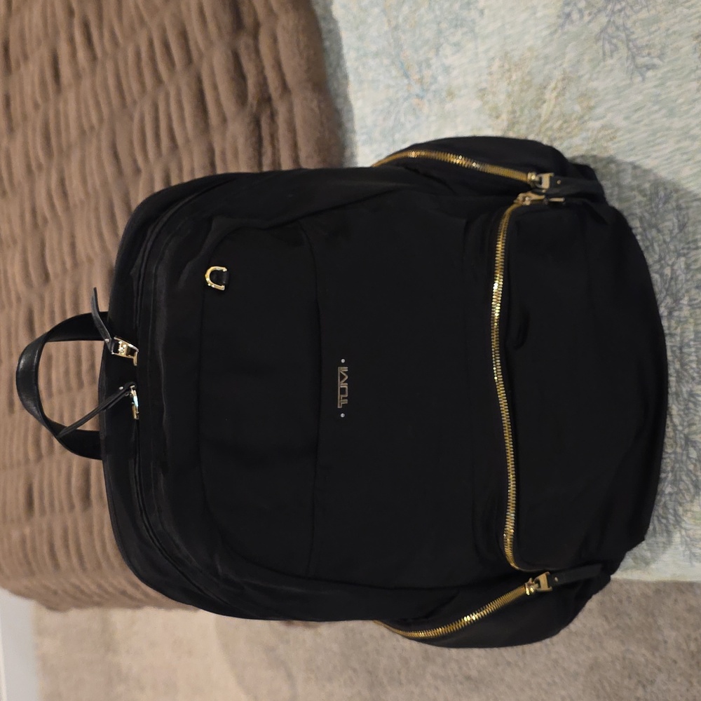 Tumi Black Backpack Black/Gold Hardware Ex Cond